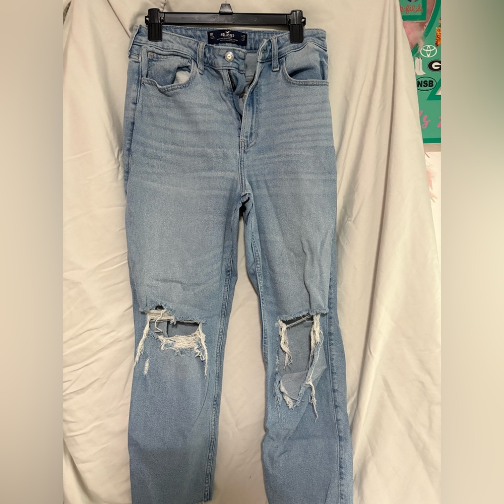 Hollister Light Blue High Rise Distressed Jeans